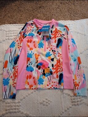 DSG Girls' Pink Floral Long-Sleeve Rash Guard size Medium.
